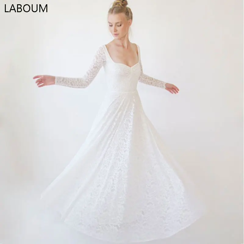 

LaBoum Simple White Boho Tulle Wedding Gown For Women 2022 Lace Appliques Custom A Line Bridal Gowns Open Back Robe De Mariée