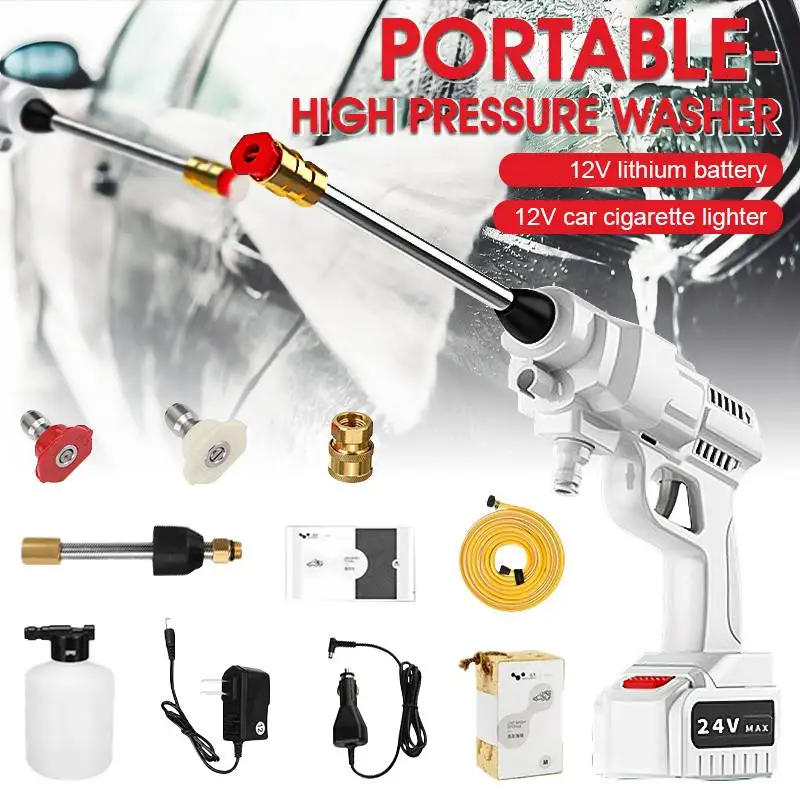 

11Pcs Wireless High Pressure Car Water Spray Gun Washer 50Bar 4400mAh 24V Lithium battery 12V Car Cigarette Lighter Dual Purpose