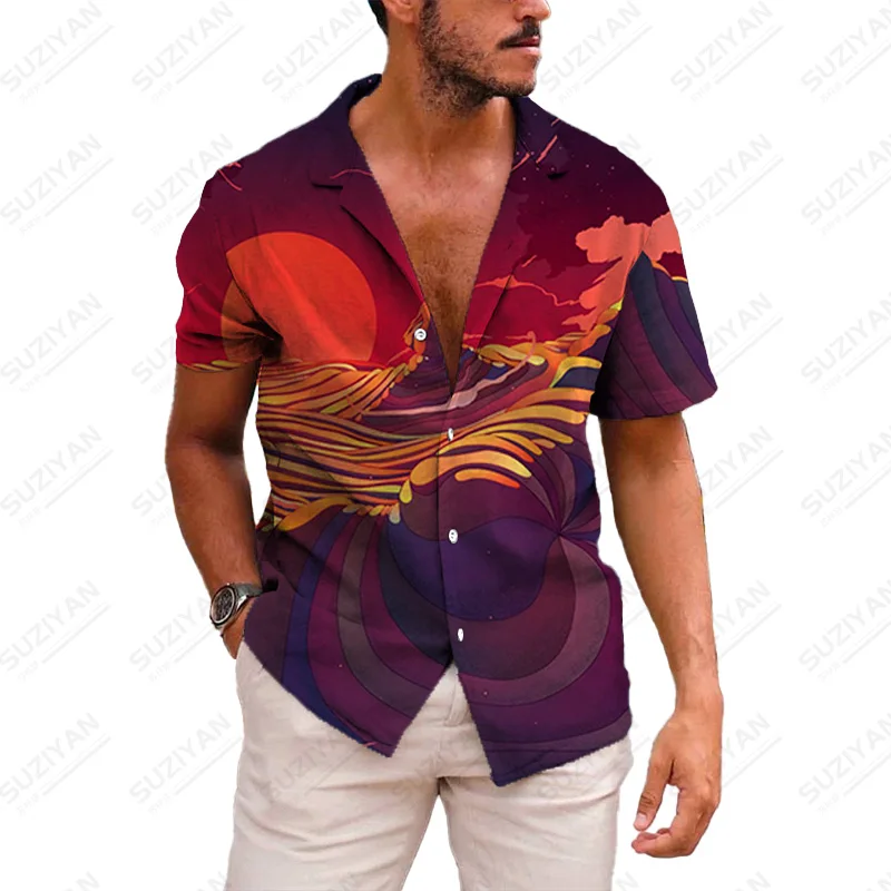 

Shirt Men Men Beautiful Patterns Street Handsome Turn-Down Chic Summer England Summer For Men Shirts For Men Japanese Summer