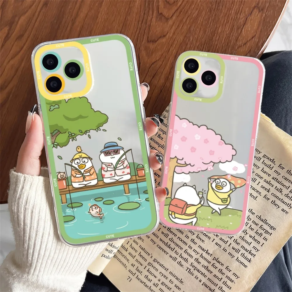 Чехол для телефона Duckyo Friends Kawaii Duck для iPhone 11 12 Mini 13 14 Pro Max, прозрачный чехол