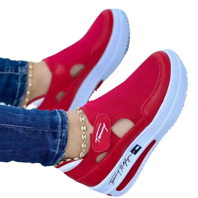 Women's Shoes 2022 Women's Tennis Canvas Shoes Women's Casual Shoes Women's Sneakers Hollow Thick Sole Sneakers Red Shoes