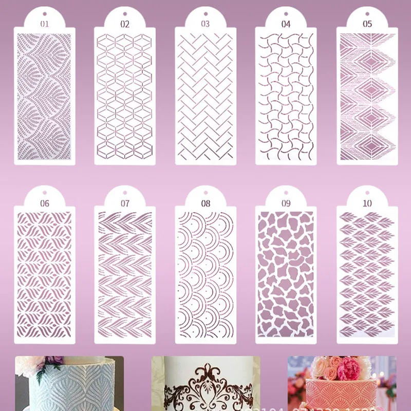 

10 шт. трафарет для торта, цветок, сердце, шестеренки, форма, узор, украшение торта, кружево, помадка, трафареты для торта, шаблон, форма для рис...