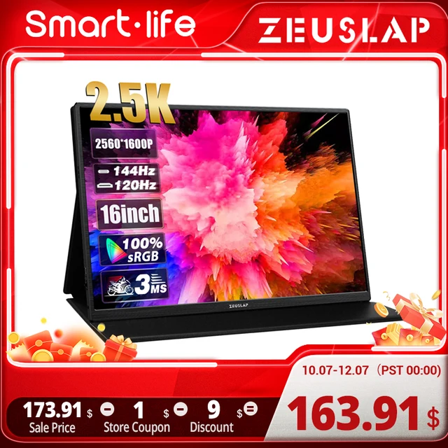 Zeuslap P16K 16" 2.5K 144hz Portable Monitor 2560*1600 16:10 100%sRGB 500Cd/m² Travel Gaming Display for Laptop 1