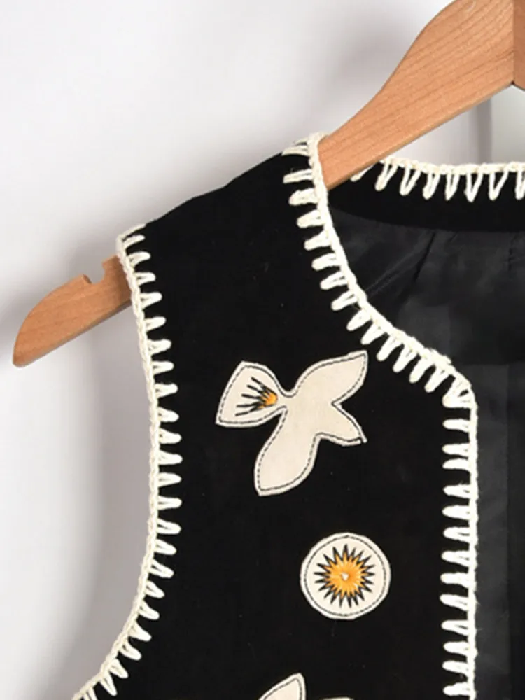 

Embroidery Contrast Color Women's Vest Coat 2022 Spring Summer New French Retro Ladies Sleeveless Jacket Outwear Tops All-Match