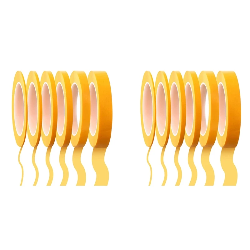 

12 Rolls Fine Line Tape 1/16,7/10,1/8,1/4,1/2,3/4 Inch X 55Yard, Fineline Masking Tape, Painters Automotive Masking Tape