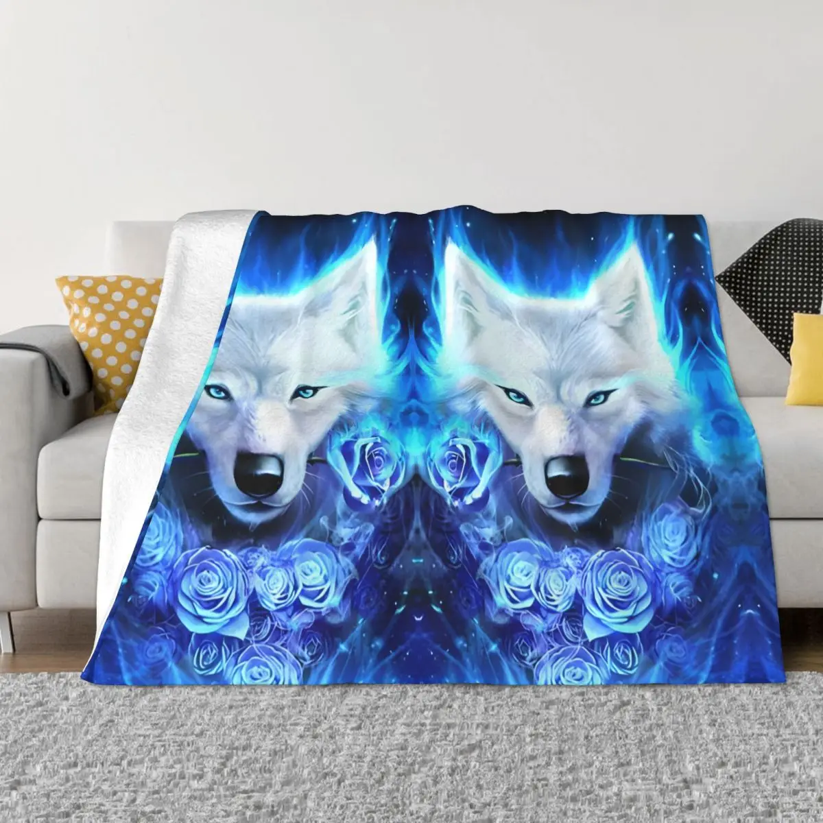 

Портативные теплые пледы Space Galaxy Wolf с белыми розами для постельных принадлежностей и путешествий