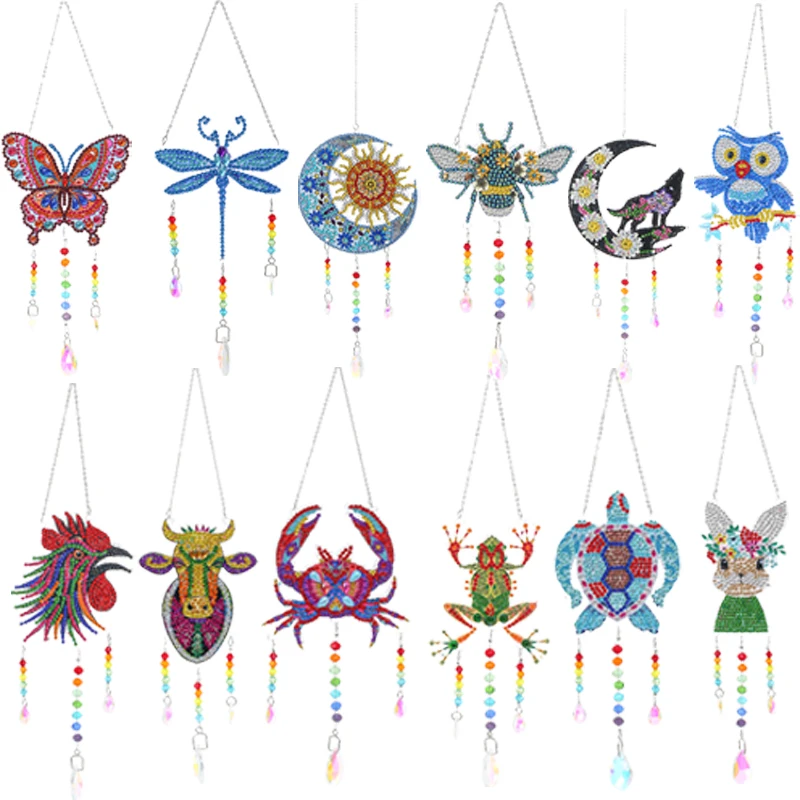 

DIY Diamond Painting Kit Cartoon Animal Wind Chime Pendant Crystal Hanging Ornament Wall Window Decoration Handmade Gift Creft