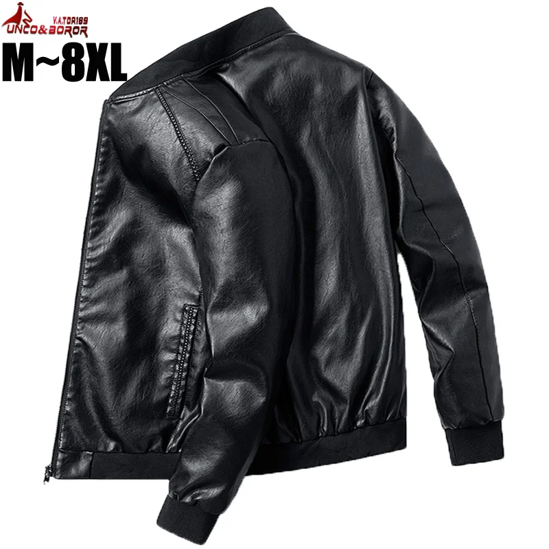 

Plus Size 7XL 8XL PU Leather Jacket Men Bomber Baseball Jacket Biker Pilot Varsity College Top slim fit Motorcycle Leather coats