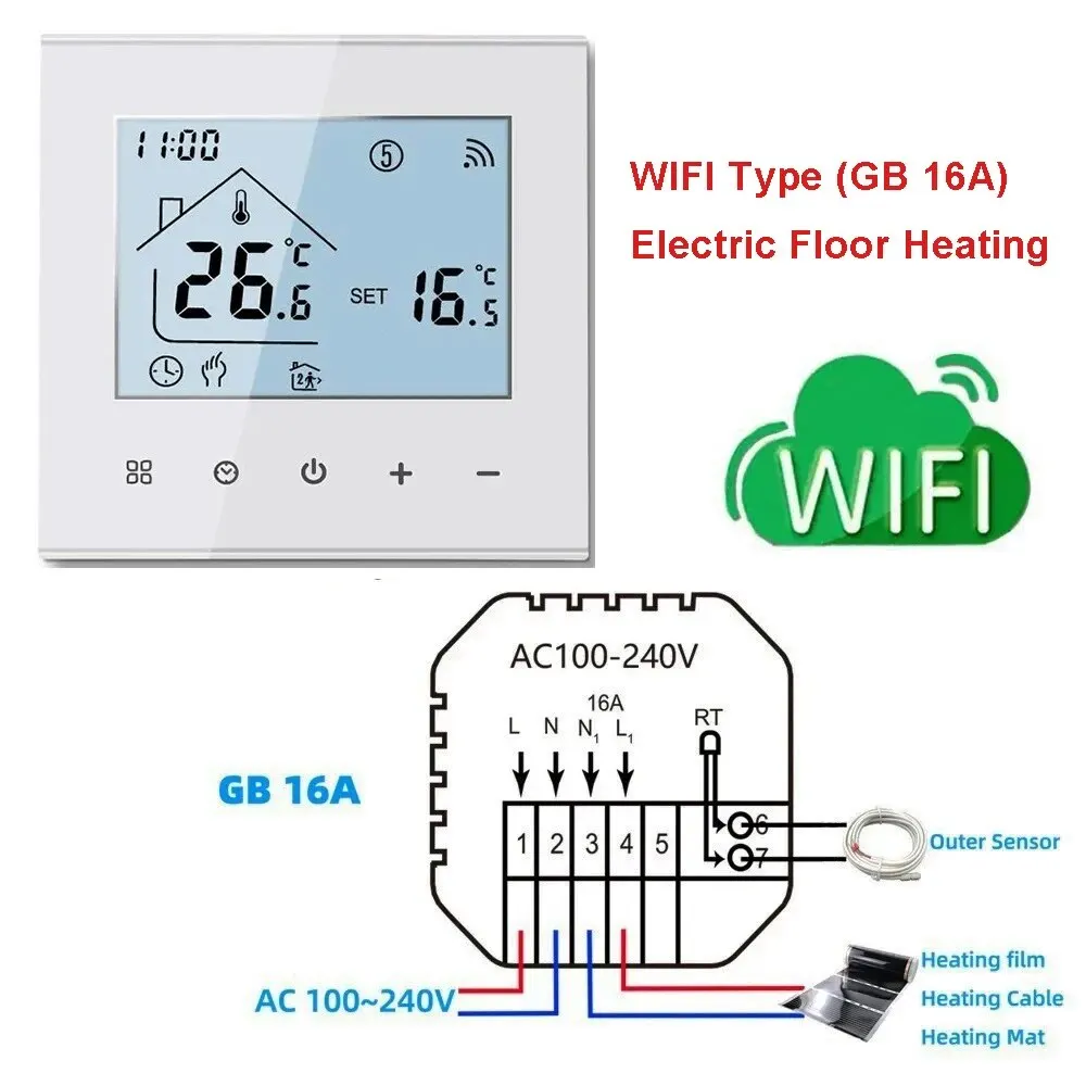 

MINCO HEAT Термостат для теплого пола Tuya WiFi 3A 16A