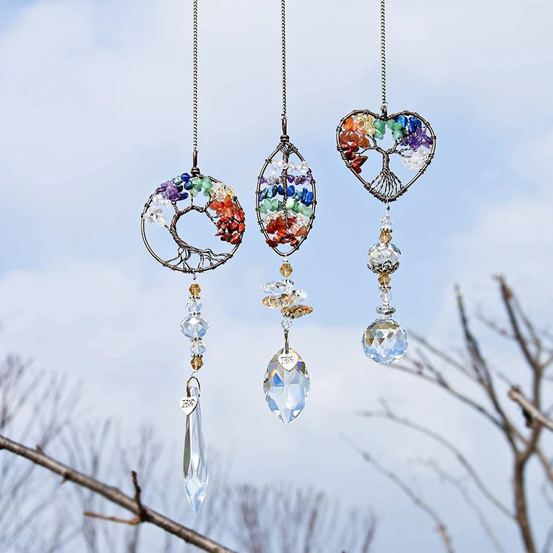 

3pcs/set Tree of Life Pendant Hanging Rainbow Suncatcher Crystal Prism Ball Drop Pendant Car Interior Accessories
