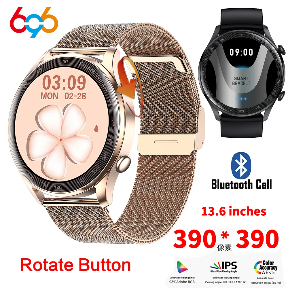 

696 2022 Смарт-часы с функцией вызова Bluetooth для мужчин и женщин монитор сердечного ритма фитнес-трекер 1,36 дюйма 390*390 HD вращающаяся кнопка Смарт-ч...