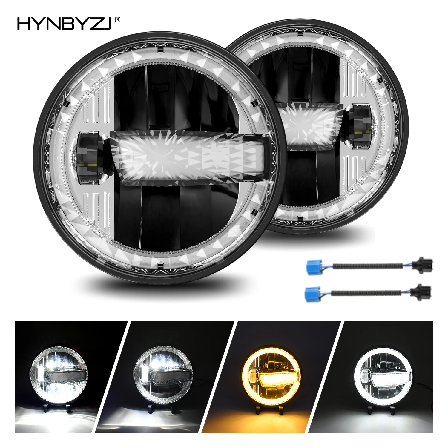 

HYNBYZJ 7 Inch 300W Round LED Headlamp Automatic Turning Changes Motorcycle Headlights Fit For Harley Davidson For Jeep Wrangler