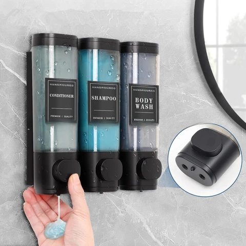 Настенный дозатор шампуня и кондиционера 3-в-1, дозатор мыла для душа без перфорации для дома, ванной комнаты, отеля