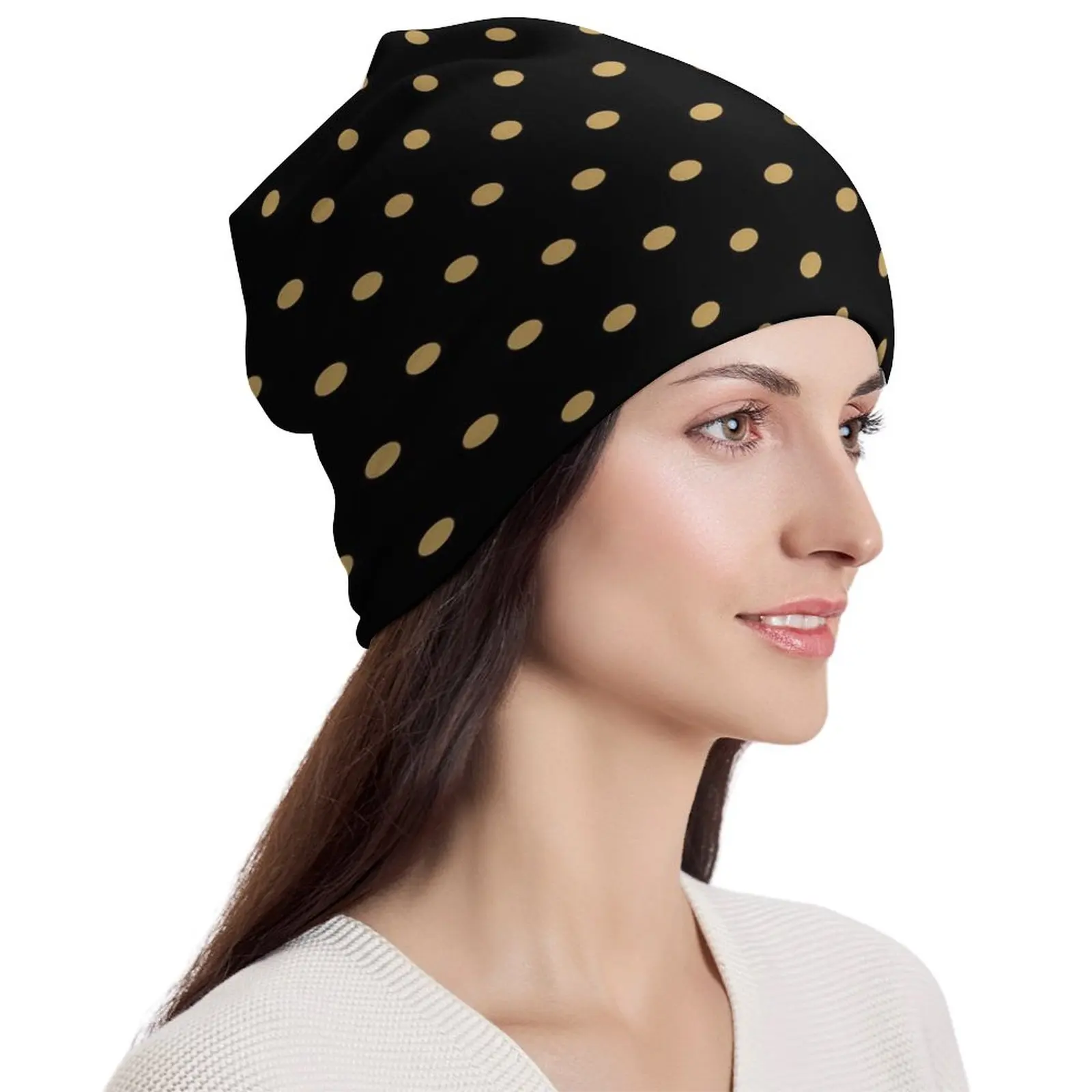 

Gold Dot Bonnet Hats Vintage Print Beanie Hats Custom Skullies Beanies Autumn Retro Adult Unisex Kpop Thermal Elastic Caps