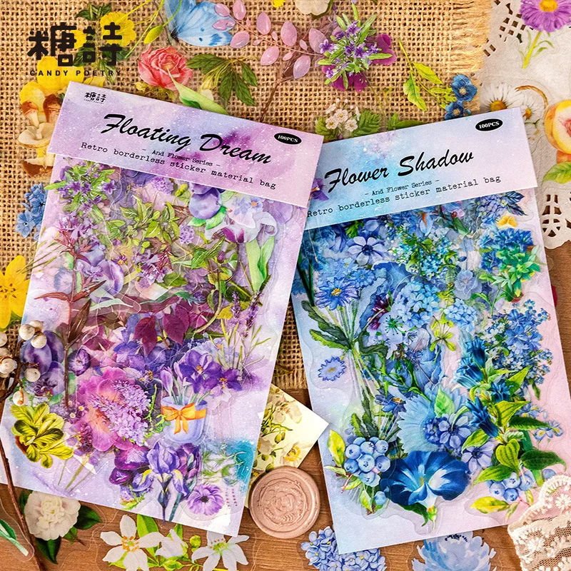 100pcs Retro Scrapbook Stickers Paper Accessories Flower Plants Stickers For Journaling Notebook Arts Crafts Album painting