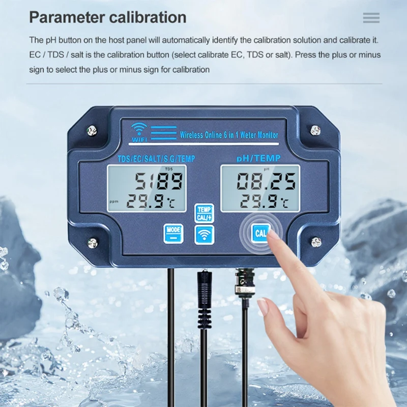 Цифровой анализатор воды 6-в-1 PH/EC/TDS/соль/вес жениха/запись температуры онлайн Wi-Fi