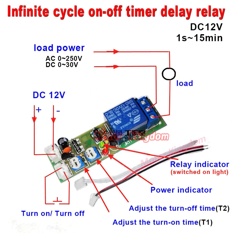 

DC 5V 12V 24V Adjustable Trigger Infinite Cycle Loop Delay Time Switch Turn On-Off Loop Module 1s-100s/ 0-15Min/ 0-60Min/ 0-24H