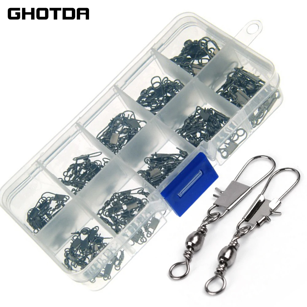 

GHOTDA Set of 100pcs Strength 12-30KG High-quality Steel Fishing Snap Main Line Fishing Pin Connector Fast Clip Lock Snap