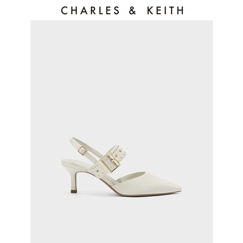 

Лето CHARLES & KEITH23, новинка, женские босоножки на высоком каблуке с острым носком и широким ремешком