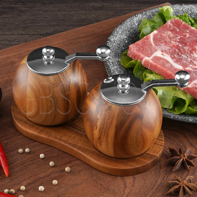 

Деревянная Ручная мельница с шариком, современный коленчатый кухонный измельчитель, принадлежности для перца, новый круглый базовый набор