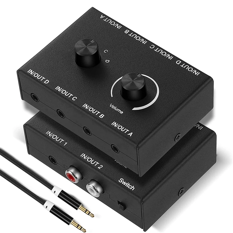 

3.5mm Audio Switch,4 in 1 Out,1 in 4 Out AUX Audio Selector,RCA 3.5mm Audio Selector, Audio Switcher Box for PC/Laptop