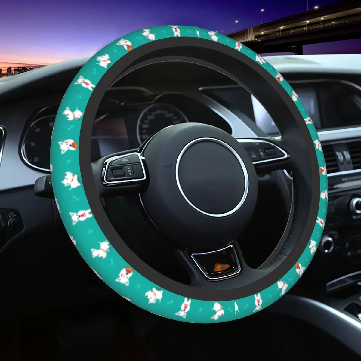

Cute Cartoon Car Steering Wheel Cover Anti-slip Scottish Terrier Dog Steering Wheel Protective Cover Auto Interior Accessories