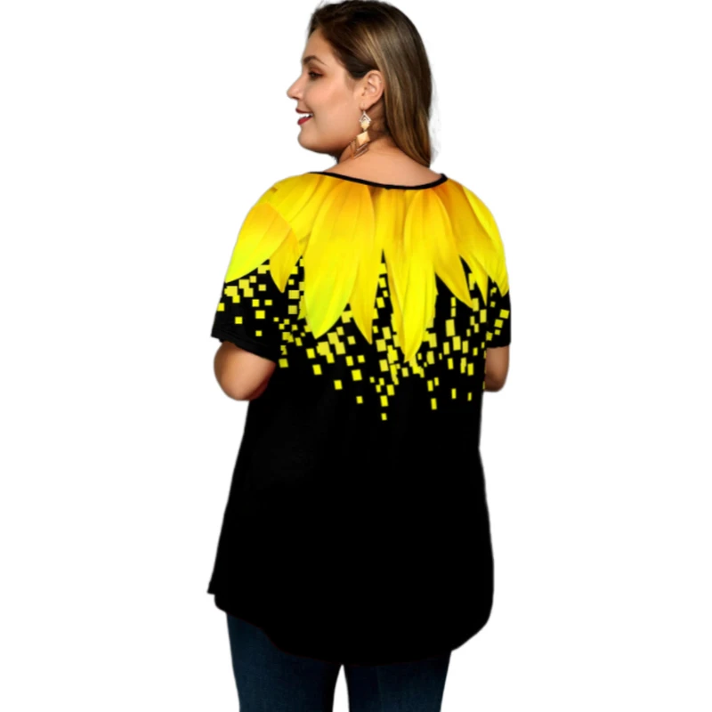 5XL Plus Size Women Clothing 2022 Summer Short Sleeve Floral Print Casual Ladies Tunics Tee Shirt Peplum Tops Big Women Clothes