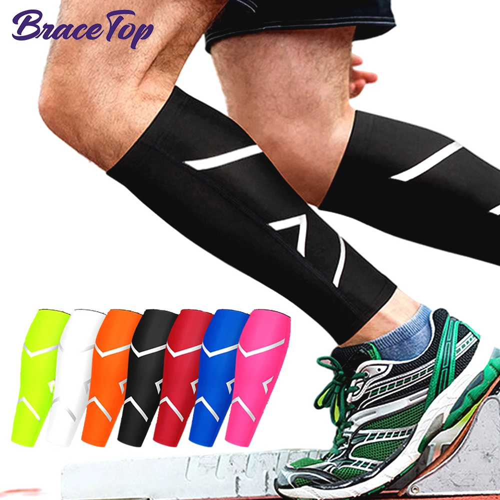 

BraceTop Compression Calf Guards Leg Sleeve Shin Brace, Men Women Cycling Leg Warmers Running Football Basketball Sports Support