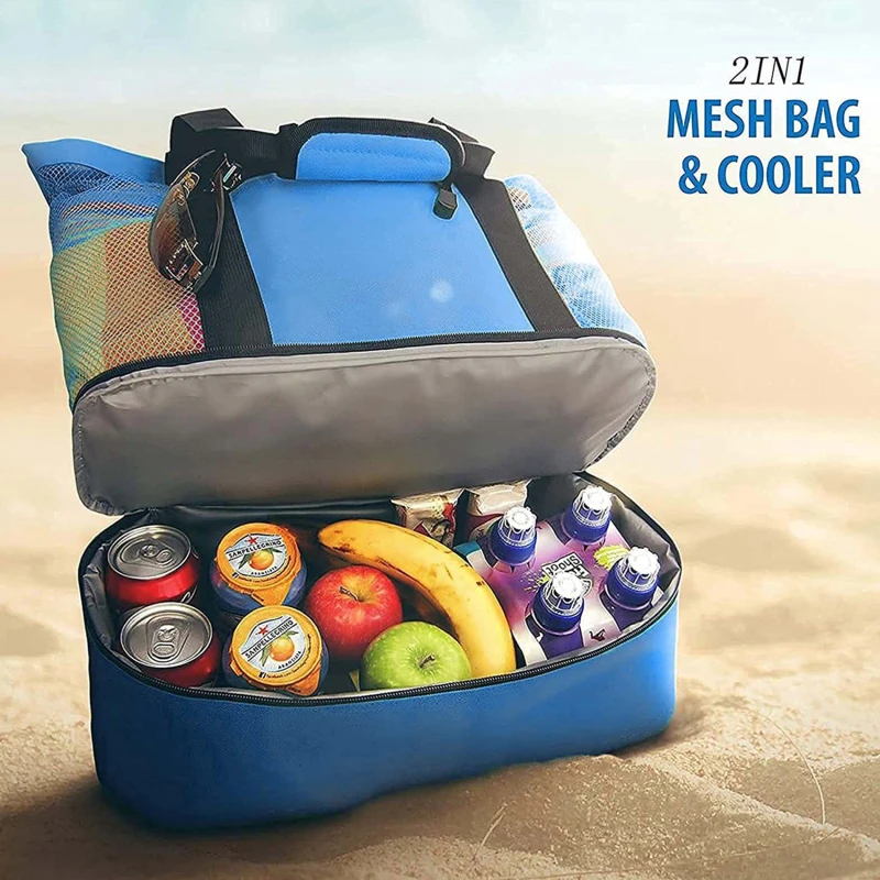 

Insulated Cooler Bag Portable Beach Mesh Bag Double Layer Lightweight Pouch Food Picnic Waterproof Oxford Storage Bag Outdoor