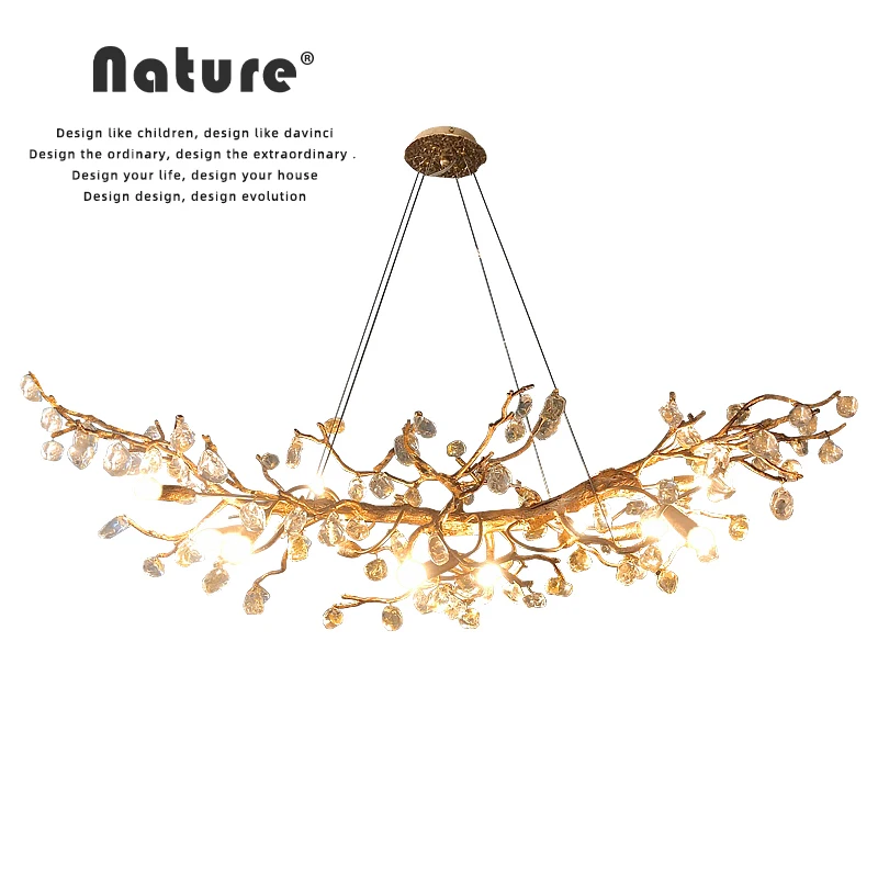 

Chinese Style Copper Chandelier for Dining Room Handmade Tree Branch Lighting Fixture Indoor Decoration Kitchen Island
