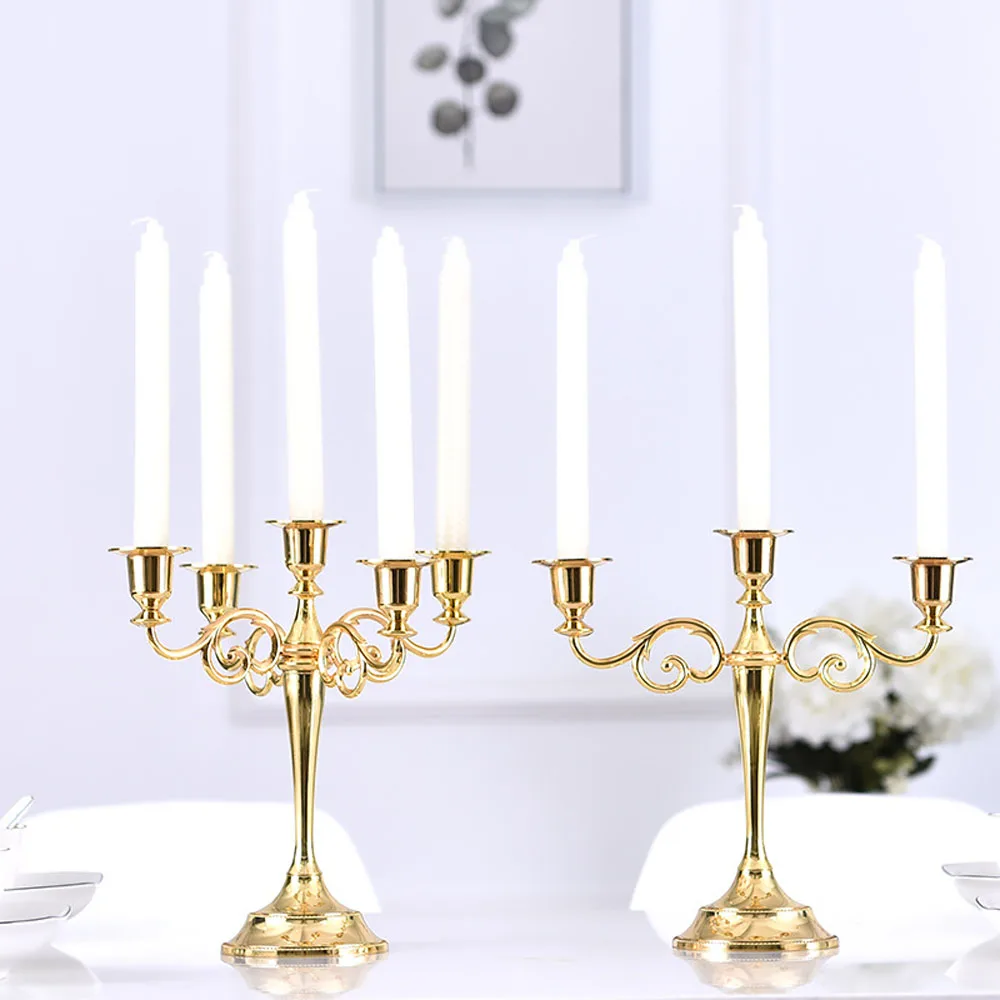 

Candlelight Wedding Gold Home Decoration Prop Metal Bronze Candle Dinner Retro Plated Hotel Holder Candelabra