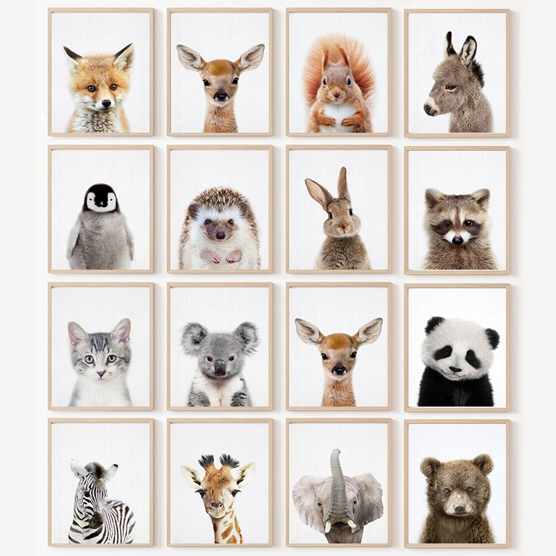 

Woodland Nursery Decor Baby Animals Bunny Giraffe Fox Canvas Poster Prints Pictures For Childrens Room Gallery Wall Decoration