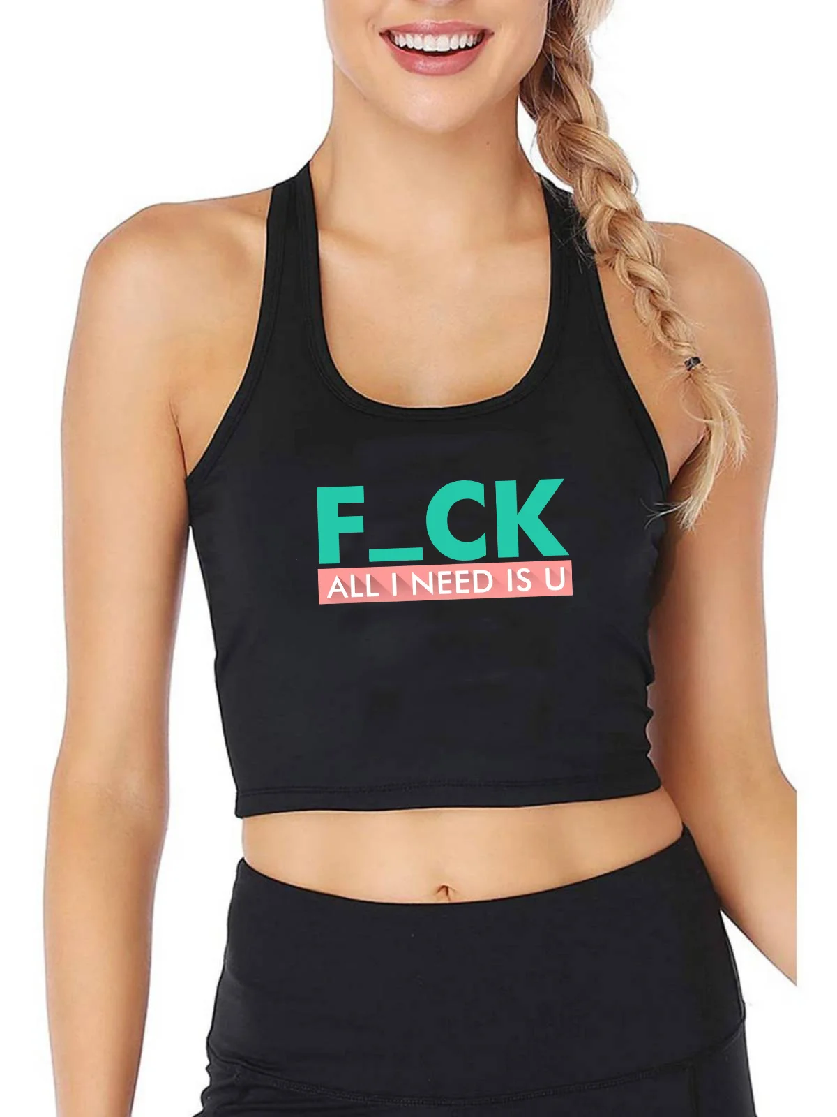 

All I Need Is You Design Fashion Sexy Breathable Tank Top Women Funny Yoga Sport Workout Crop Tops Summer Shirt