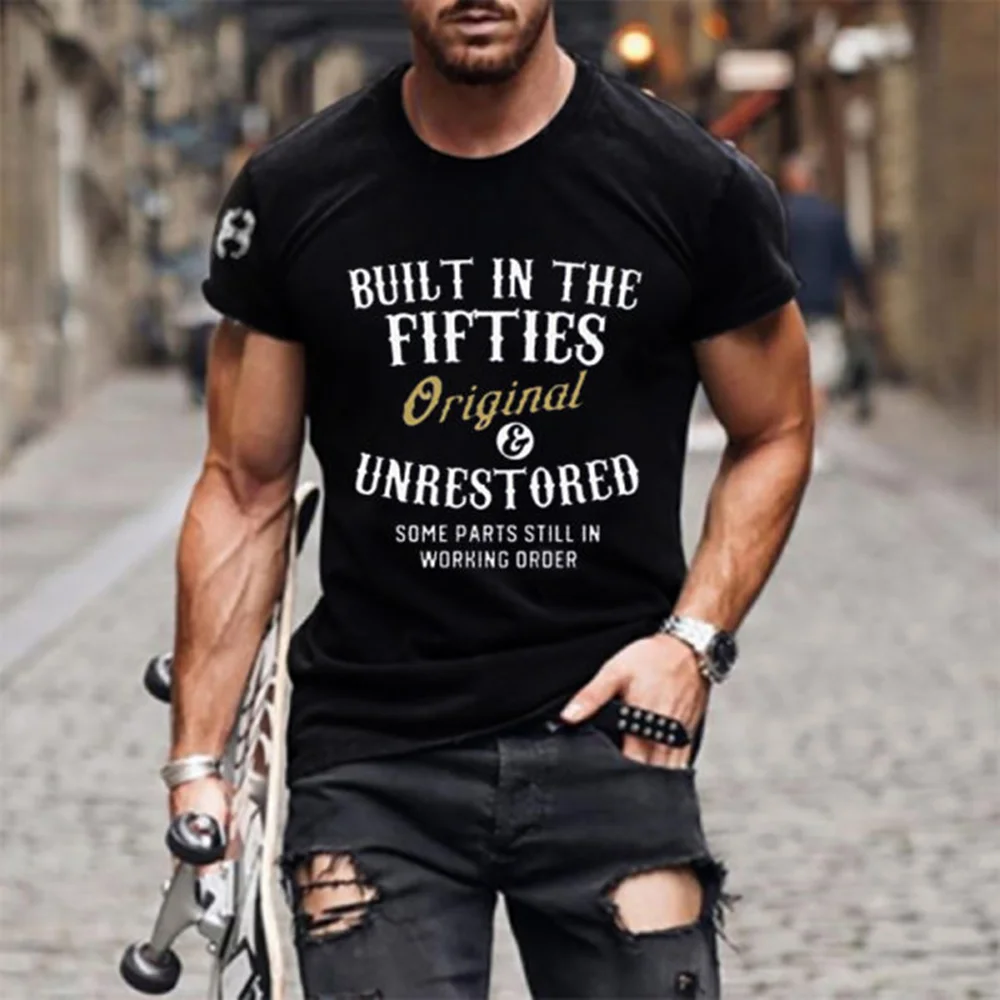 

Мужская хлопковая футболка с коротким рукавом и принтом, в стиле ретро