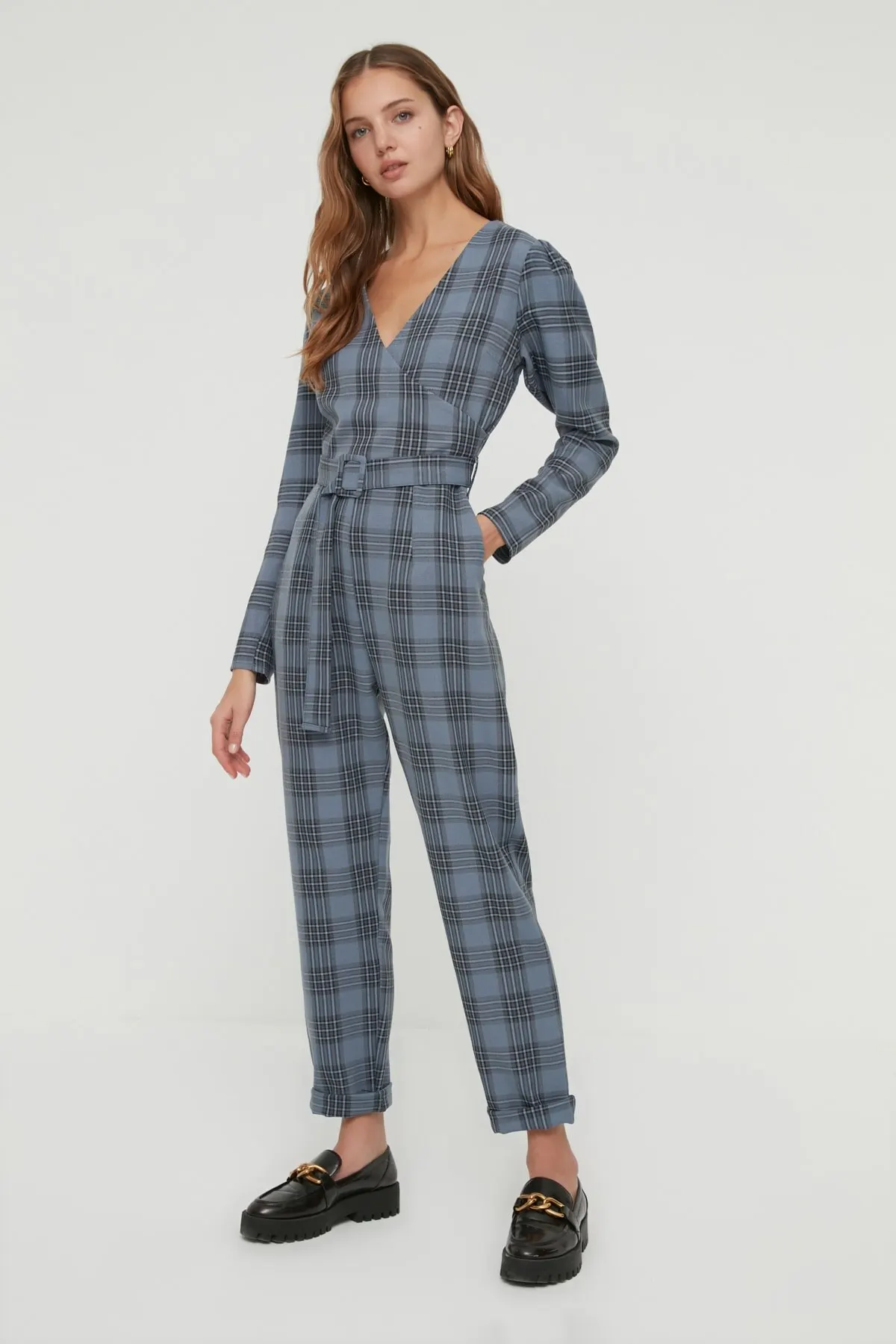 

Women's Overalls Indigo Belted Jumpsuit Hot Style Quality Fabric Sleeveless Baggy Trousers Casual Jumpsuit
