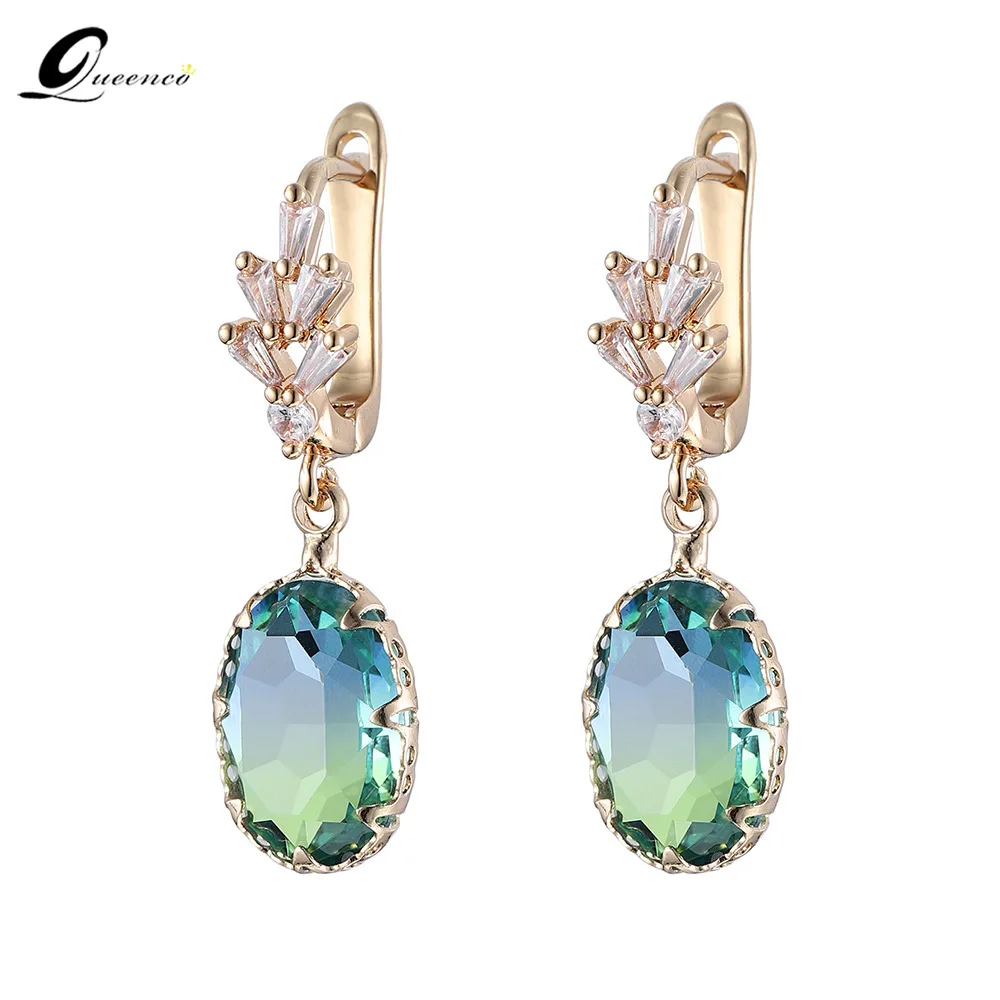 

Korean Drop Earrings For Women Crystal Zircon Wedding Geometric Jewelry Bright Oval Dangle Bride Earring Fairy Ears