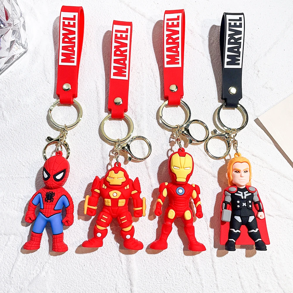 Avengers Superhero Keychains Marvel Iron Man Spiderman Captain America PVC Keyrings Cute Cartoon Anime Doll Pendant Key Holder