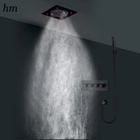 hm 320320mm led rainfall mist shower head system bathroom thermostatic black sqaure shower faucet