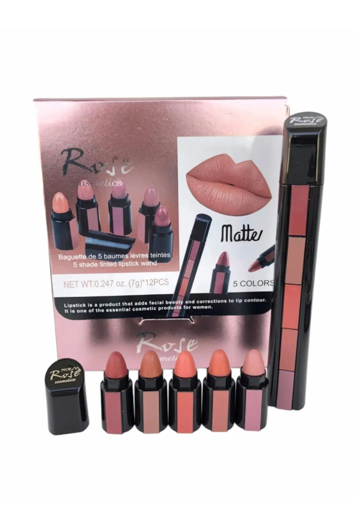 

Rose 5'li Pen Model Lipstick Set Plump Lips Dazzling Five Different Color Option Trend Fashion High Quality Unique Women Makeup