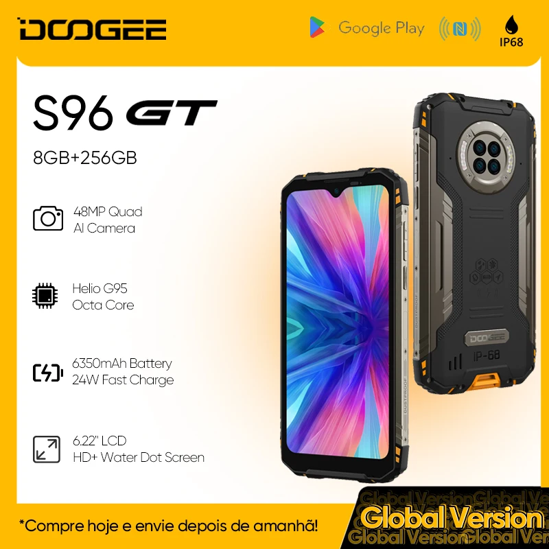 Прочный телефон DOOGEE S96 GT S96GT 6 22 дюйма 8 ГБ ОЗУ + 256 Гб ПЗУ 24 Вт быстрая зарядка