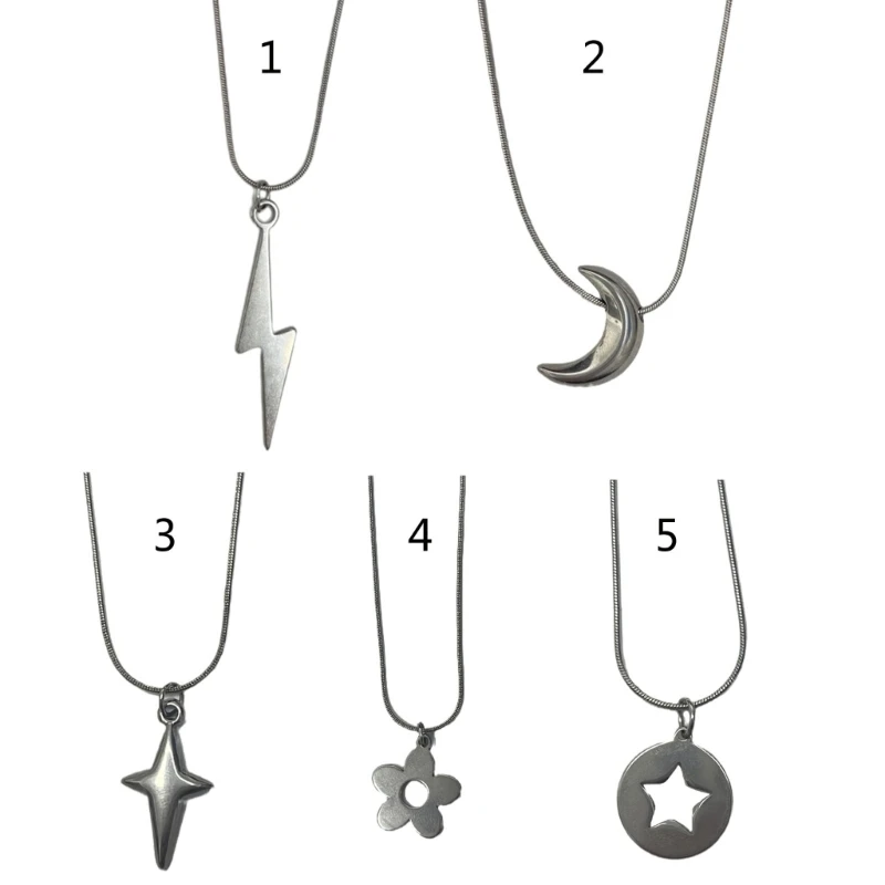 

Hollow Five-pointed Star Moon Flower Necklace Female Temperament Niche Collarbone Chain Student Simple Snake Bone Chain