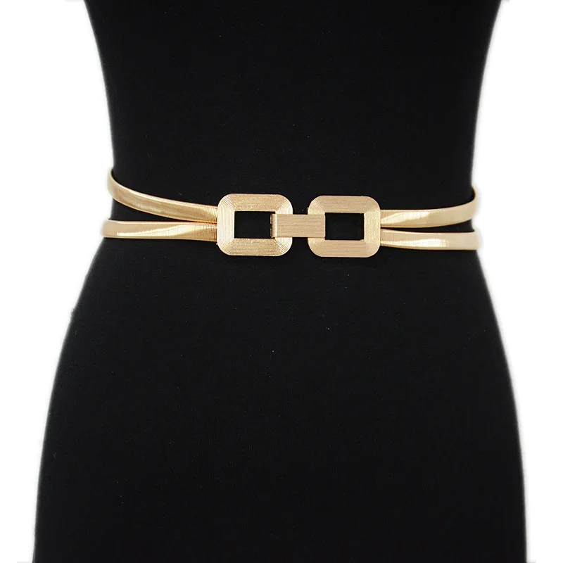 New Luxury Gold Buckle Stretch Belt Women Fashion Thin Metal Buckle Retro Belts Female Jeans Dress Waistband 2022