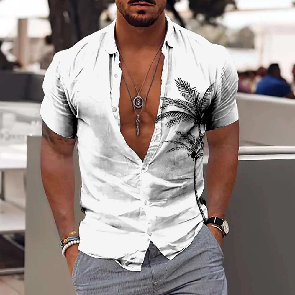 

Рубашка мужская с коротким рукавом, свободная дышащая Футболка с принтом в гавайском стиле, модные удобные дышащие топы, лето