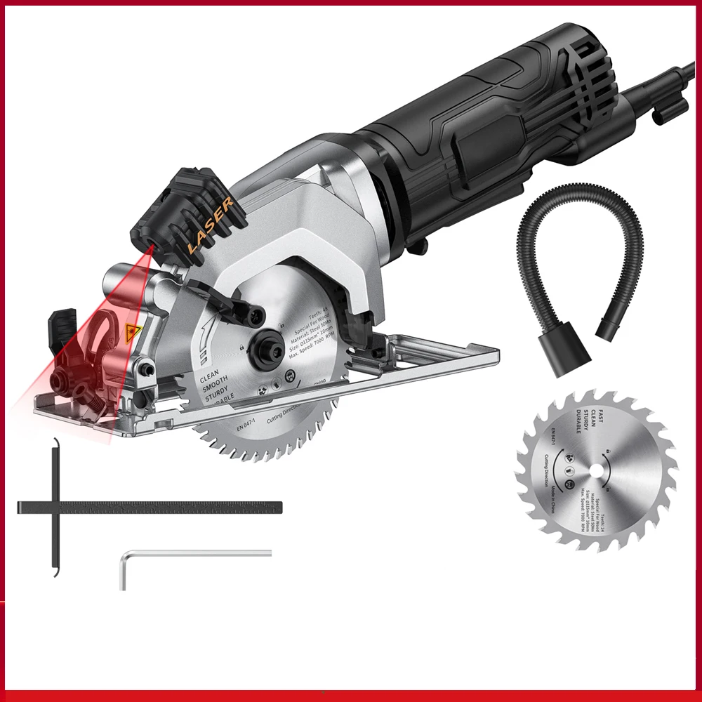 

Электрическая циркулярная пила с направляющей лазерной резки, 4,8 А, 4-1/2 дюйма, 3500 об/мин, ручные циркулярные пилы для резки дерева, плитки и пластика