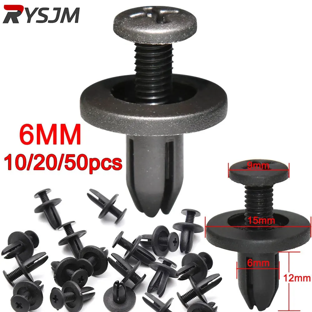 

10~ 50pcs Car 6mm Hole Plastic Rivets Fastener Push Clip Black Auto Vehicle Door Trim Panel Retainer Fastener Clips For Toyota