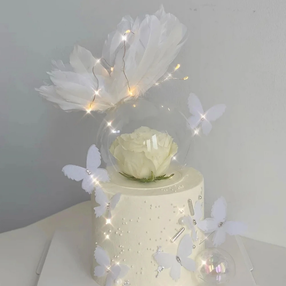 

White Butterfly Crystal Feather Happy Birthday Cake Topper Wedding Bride Decorating Supplies For Birthday Party Lovely Gifts