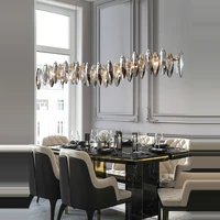 led chrome gold crystal wave dimmable chandelier lighting hanging lamps lustre suspension luminaire lampen for dinning rooom