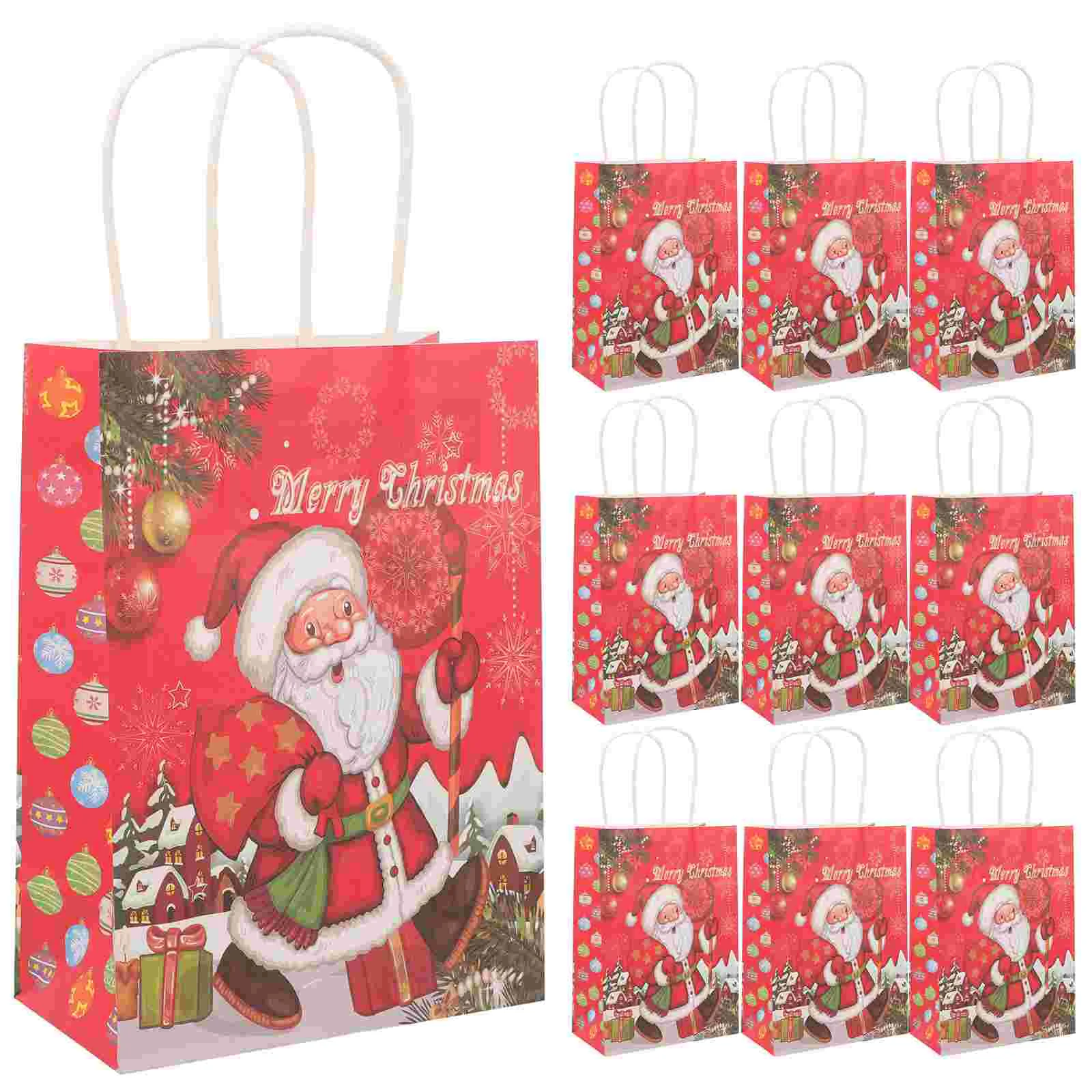 

12Pcs Christmas Party Goodie Bags Xmas Party Favor Bags Handheld Paper Gift Packing Pouches