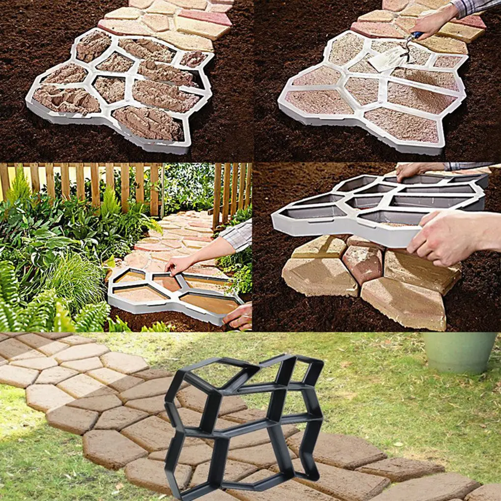 1pc Reusable Making DIY Paving Mould Home Garden Driveway Black Mold Road Stepping Stone Concrete Paver For Garden Lawn