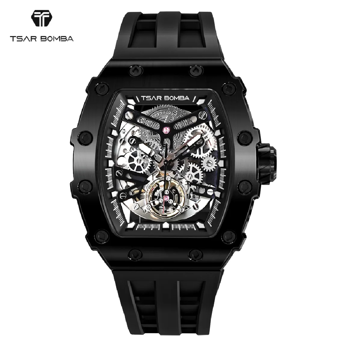 

TSAR BOMBA 2022 Luxury Mens Automatic Watches Tonneau Design Sapphire Stainless Steel Waterproof Skeleton Mechanical Wristwatch